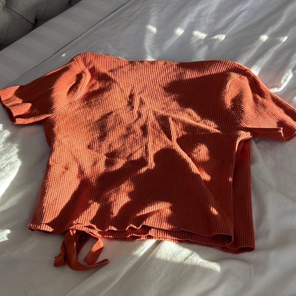 Rust Orange Ribbed Wrap Top - Picture 4 of 4